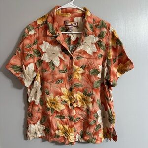 Caribbean Joe Coral and Olive Floral Shirt Size 1X